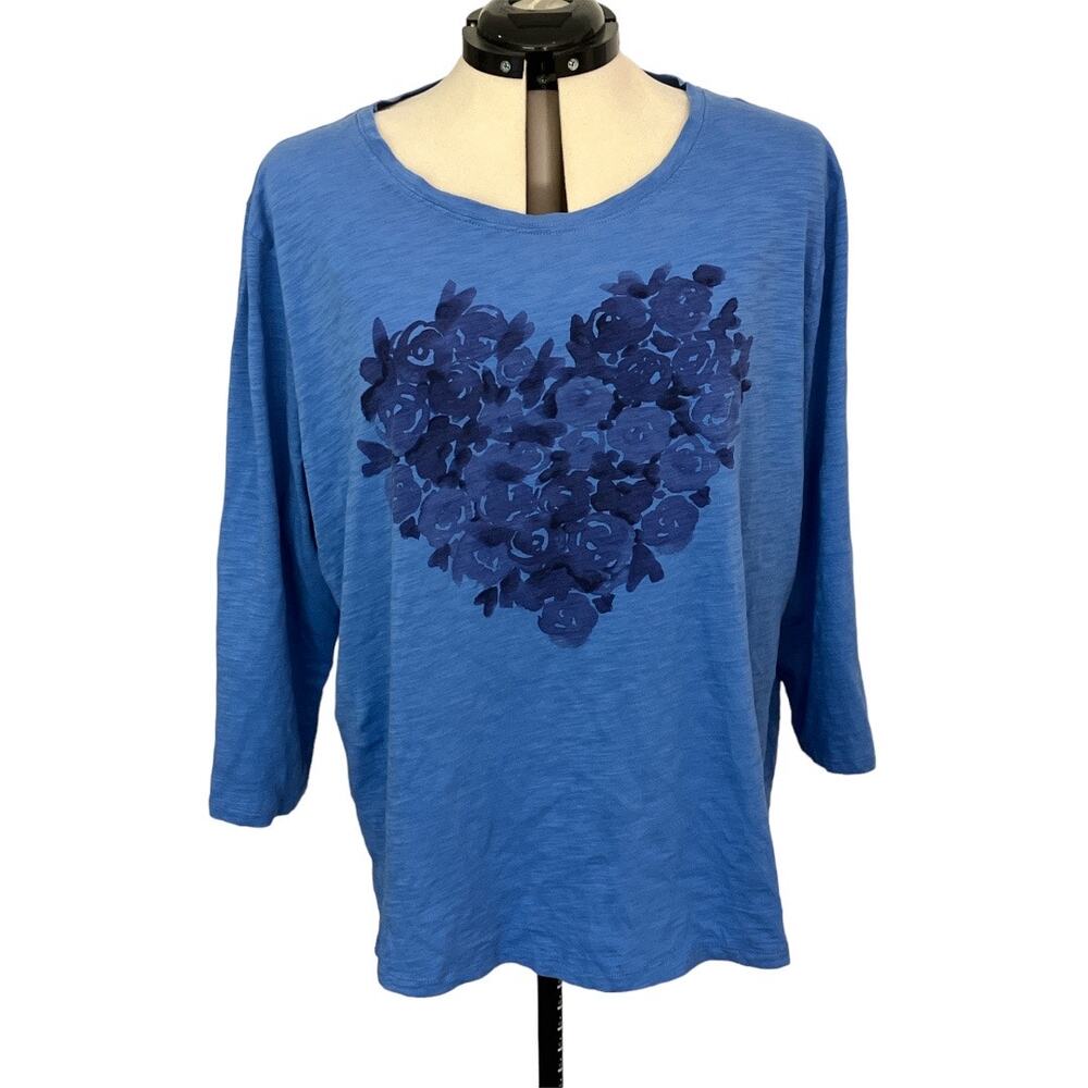 Talbots Blue Floral Heart Tee Shirt Size 3X